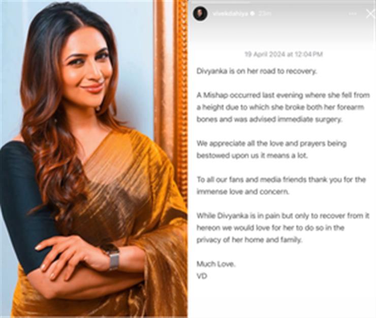Divyanka suffers forearm fracture in accident; hubby asks for privacy, says 'she is on road to recovery'