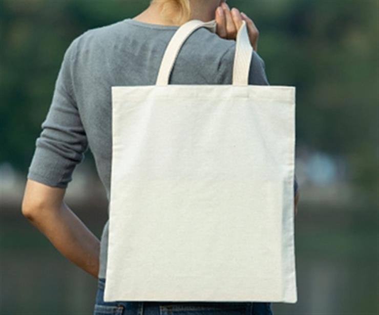 cloth eco bags blank or cotton yarn cloth bags, empty bags and no plastic  symbol isolated on white, fabric cloth eco bag empty template for campaign  to use bags to reduce waste