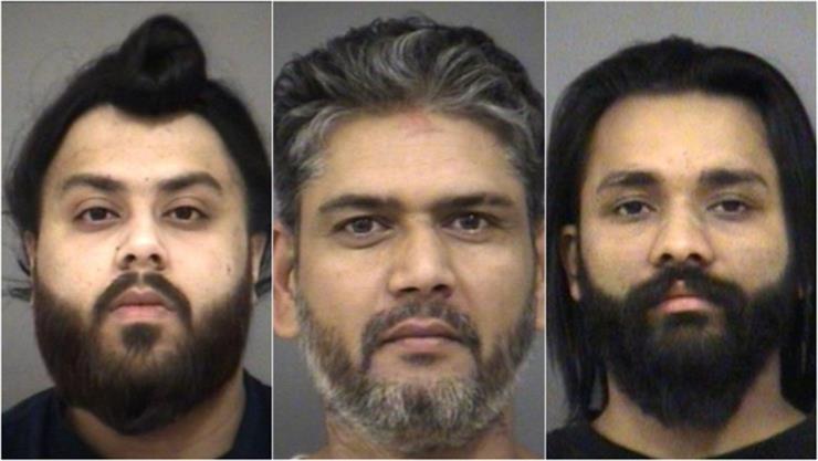 Three of five suspects, Anmoldeep Singh (left), Arundeep Thind (centre), and Gagan Ajit Singh (right), identified by Peel police in connection with a string of alleged extortion attempts are seen here. (Peel Regional Police)