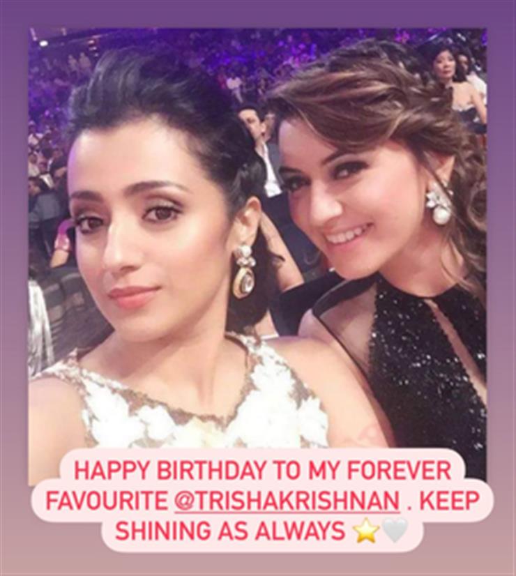 Hansika wishes ‘forever favourite’ Trisha Krishnan on 41st b’day: ‘Keep