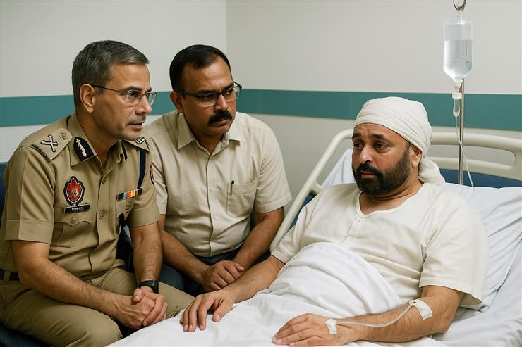 CM Bhagwant Mann discussing Punjab Flood Situation with CS VK Singh and DGP Gaurav Yadav in Fortis Hospital Mohali-AI