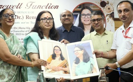 Panjab University honours Prof. Renu Vig at farewell function, presents commemorative photo album and portrait