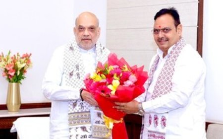 Raj CM Sharma discusses cooperative sector and border area development issues with HM Shah