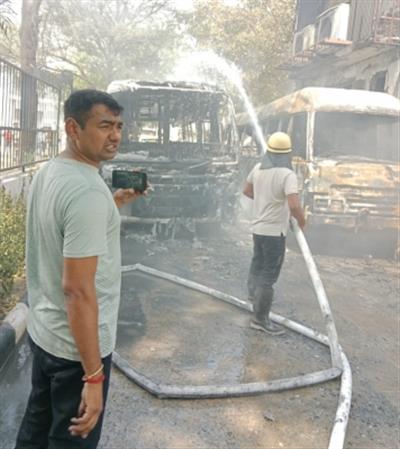 Two school buses catch fire in Gurugram